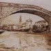 Montecchio Ponte seicentesco sul fiume Oglio-48x32cm-1995-opere-artista-pirografia-renzo-gaioni