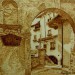 Sutrio-Udine-Una--corte-del-paese---33-x-43cm-opere-artista-pirografia-renzo-gaioni